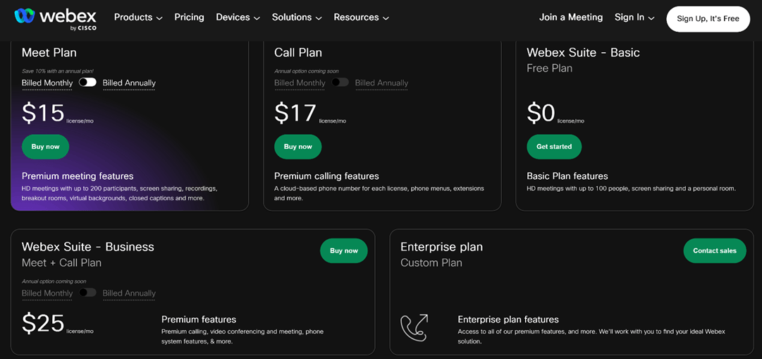 Webex pricing