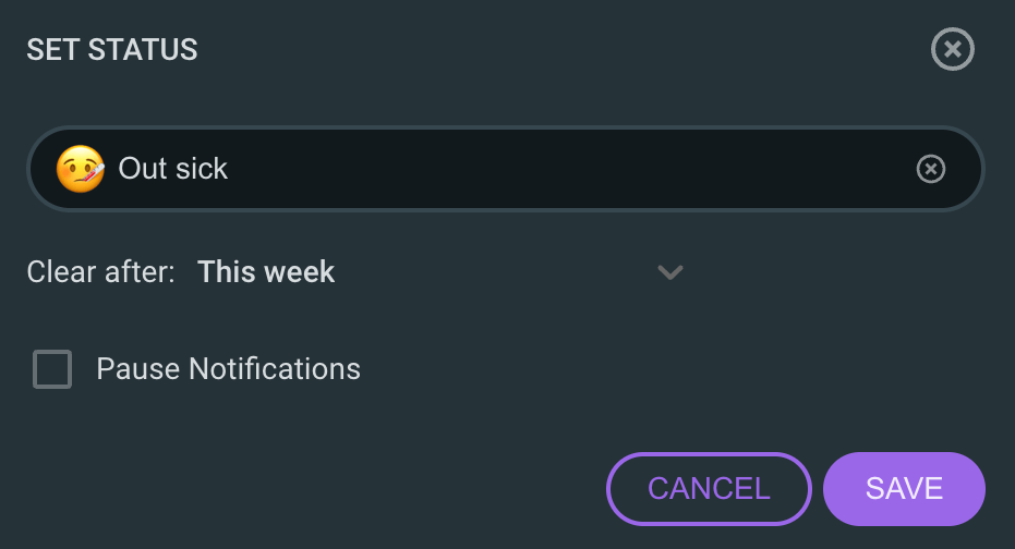 Call in sick and customize your status in Pumble to keep the team informed of your availability