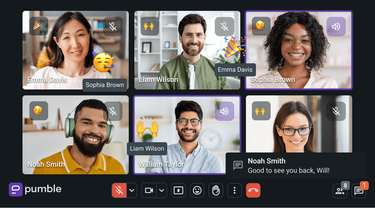 Celebrate a coworker’s return from sick leave on a video call on Pumble, the team communication app