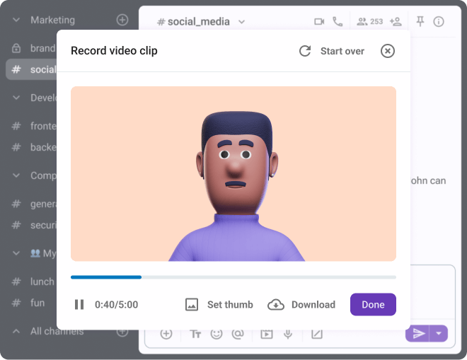 Record and send a farewell video message in Pumble
