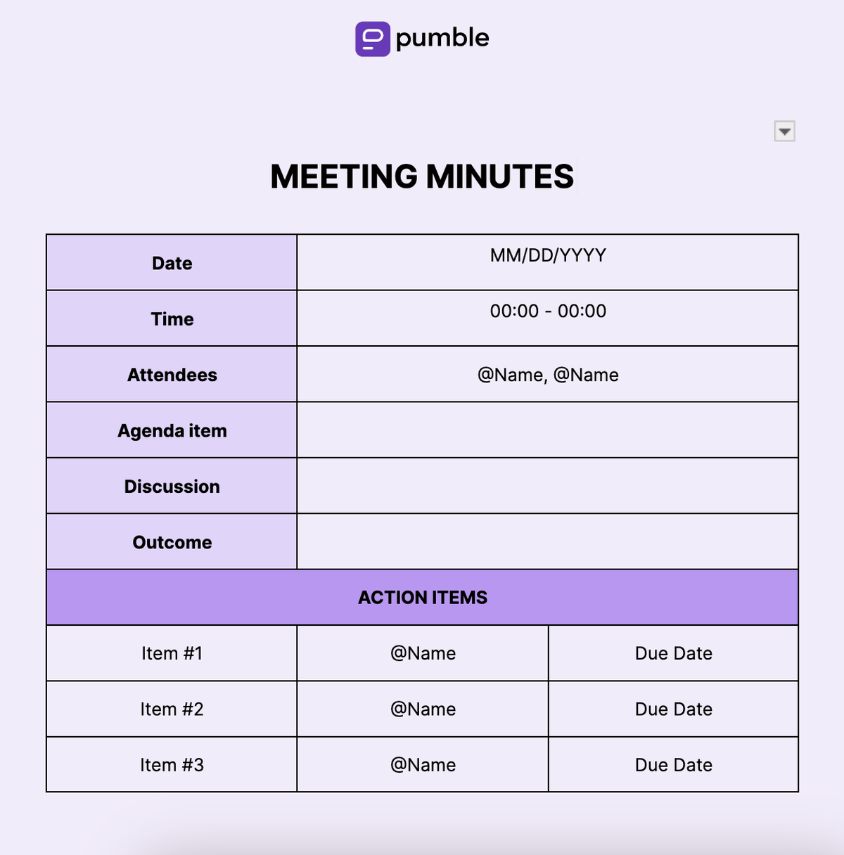 Team meeting minutes template
