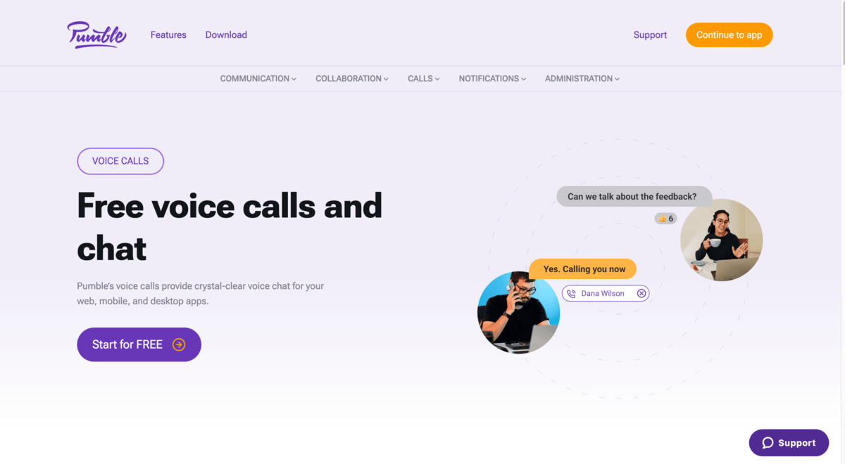 Voice calling in Pumble, a business messaging platform