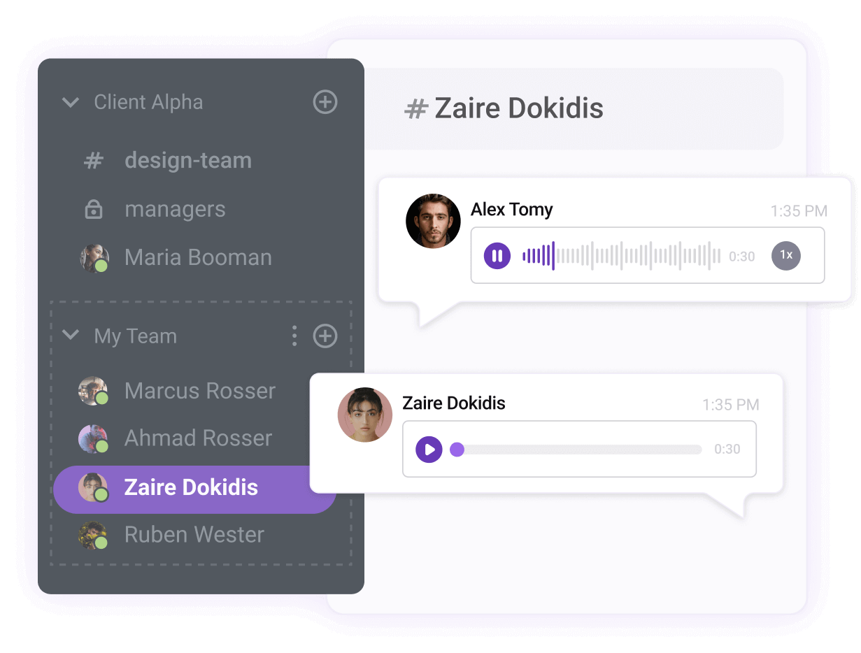 Voice messages in Pumble, a team messaging app