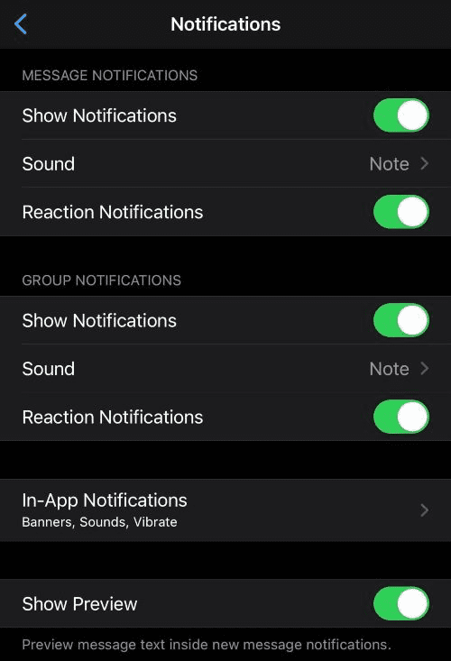 Notification settings in WhatsApp 