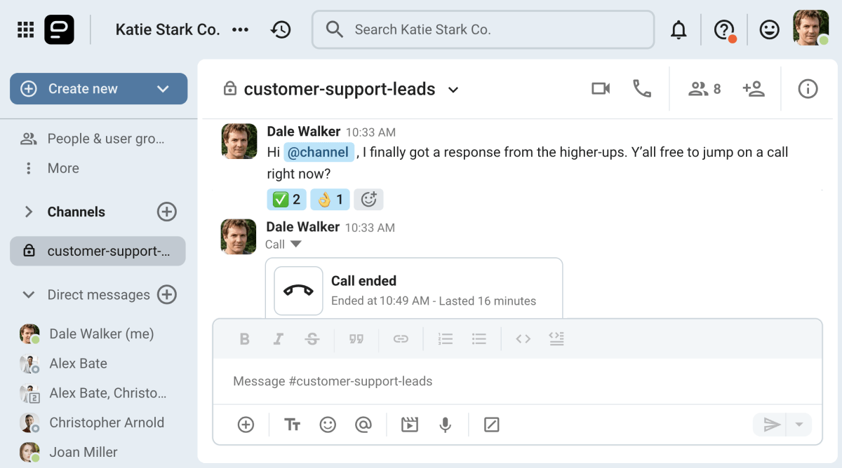 A group of managers just finished a video call on Pumble, the business messaging app