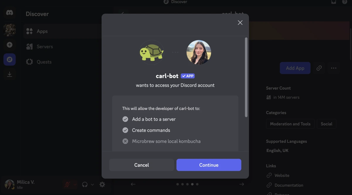 Add a bot to a Discord server