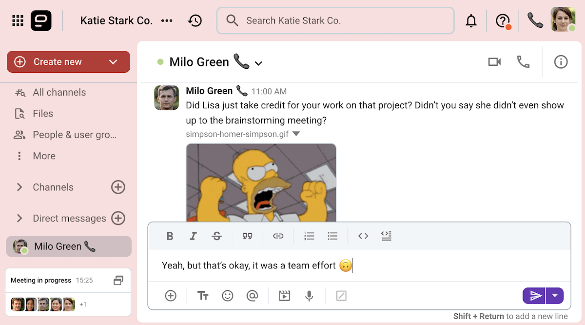 Anna’s response on Pumble, the business messaging app, shows a lack of engagement, which is an indicator of passive style of verbal communication