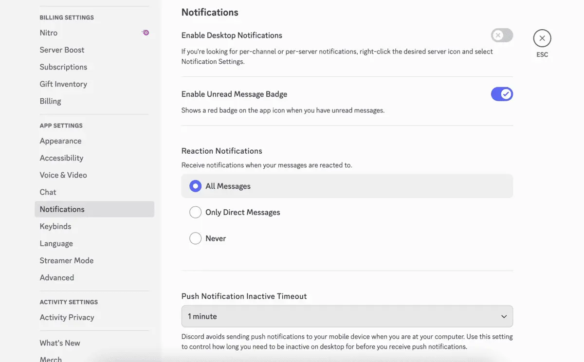 Discord notification options