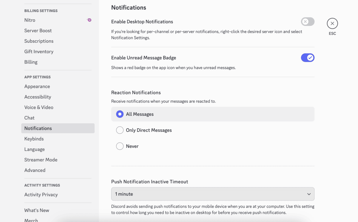 Discord notification options