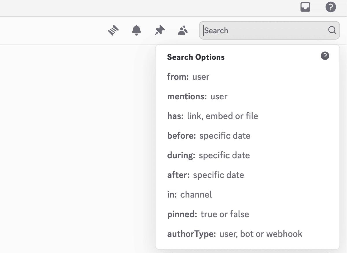 Discord search options