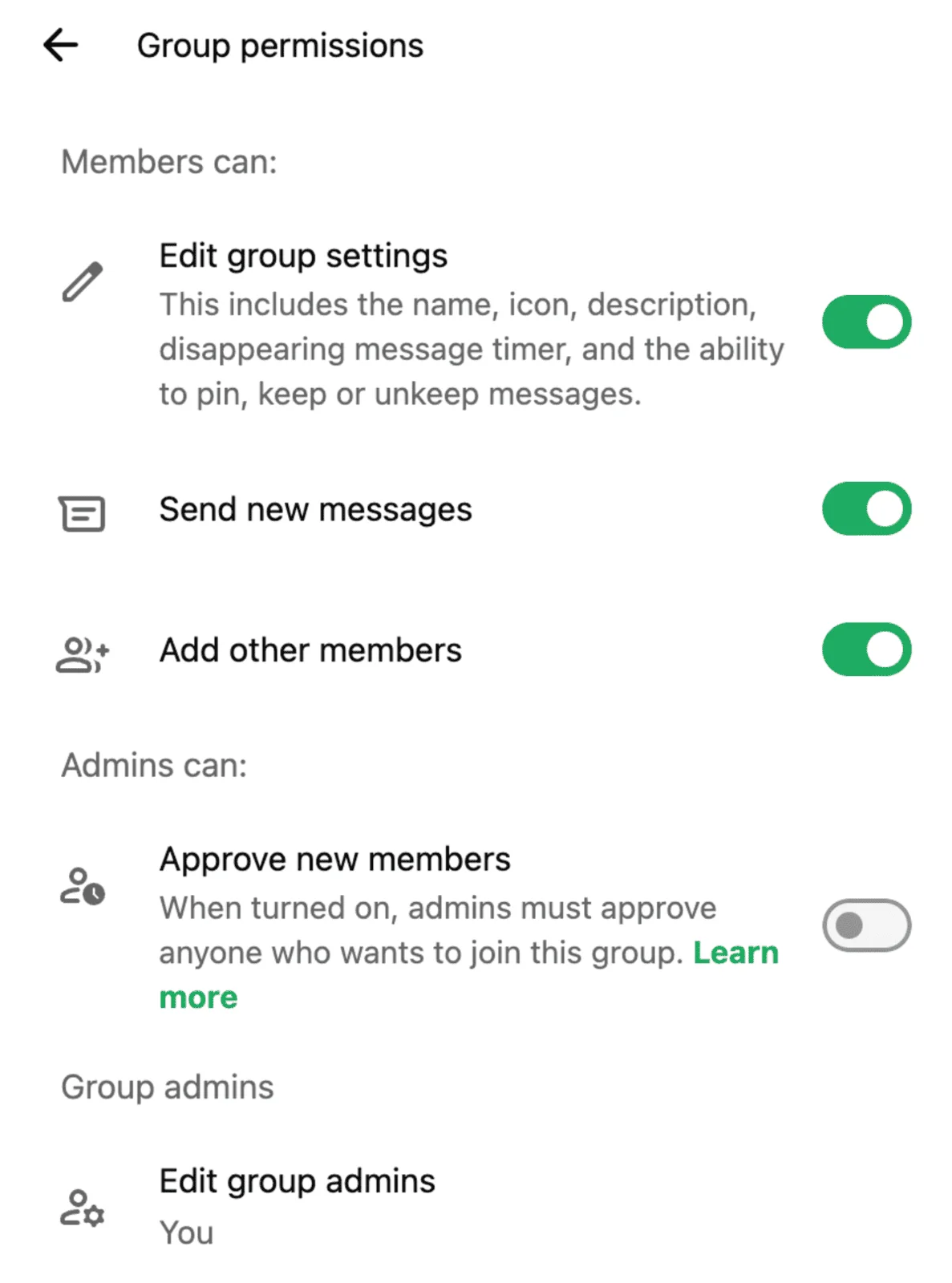 Group permissions in WhatsApp