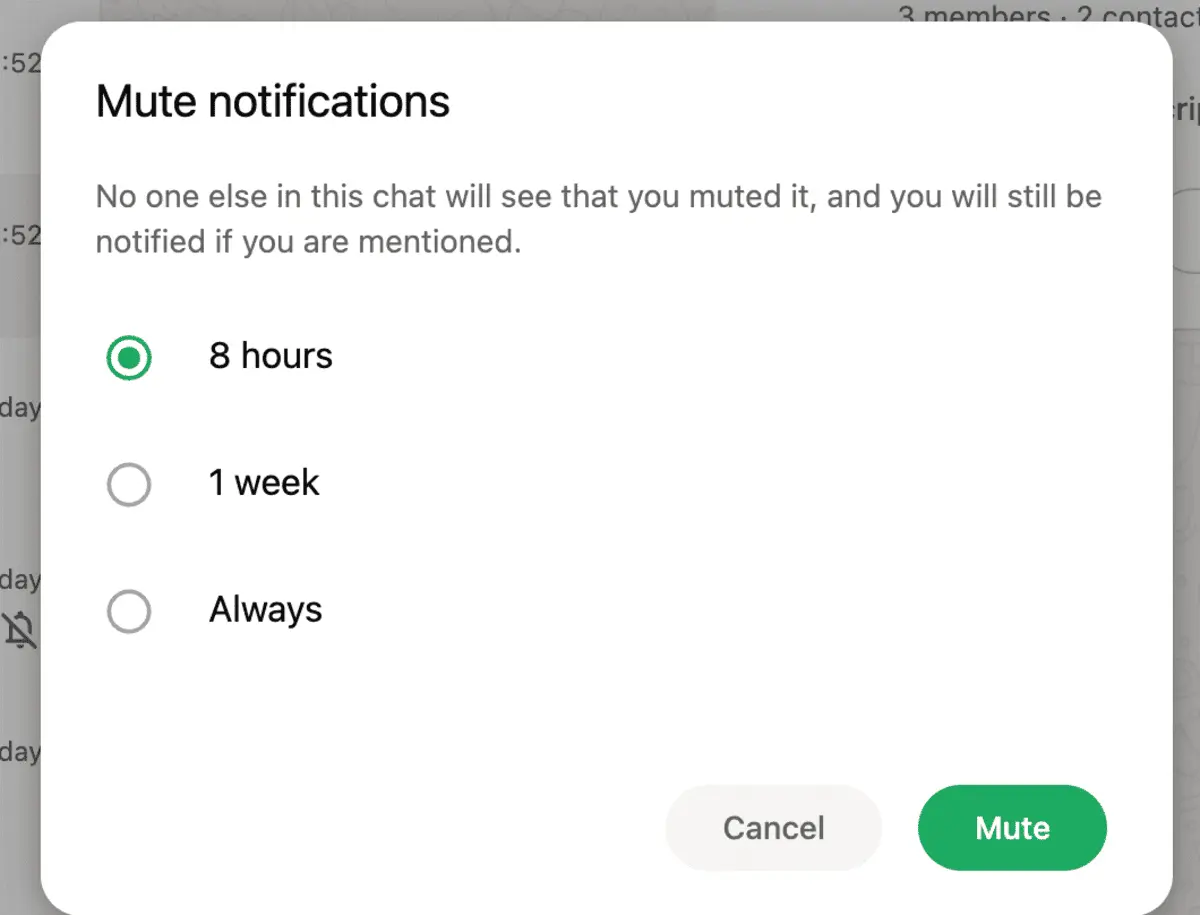 Muting a chat in WhatsApp