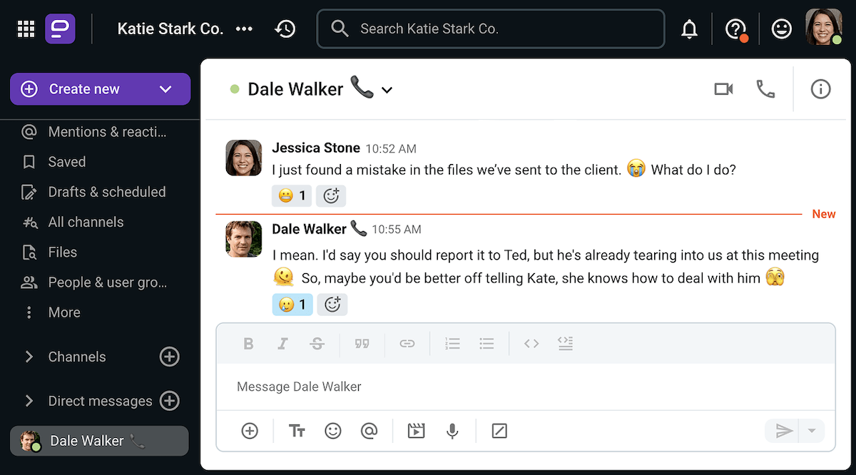This conversation on Pumble, the team communication app, shows the effects of witnessing aggressive verbal communication in the workplace
