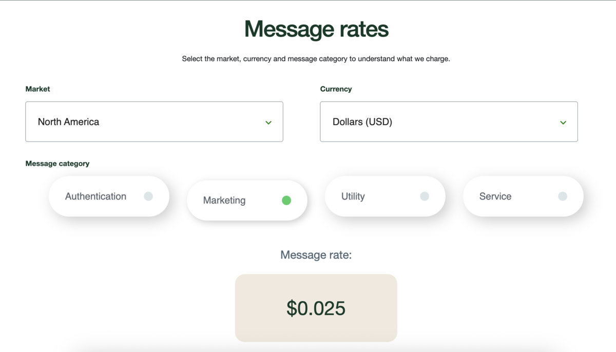 WhatsApp’s pricing calculator