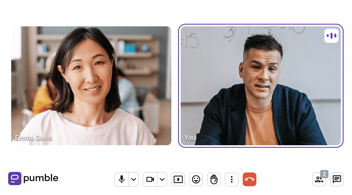 Showing interest with non-verbal guess in a video call on Pumble, a team collaboration app 