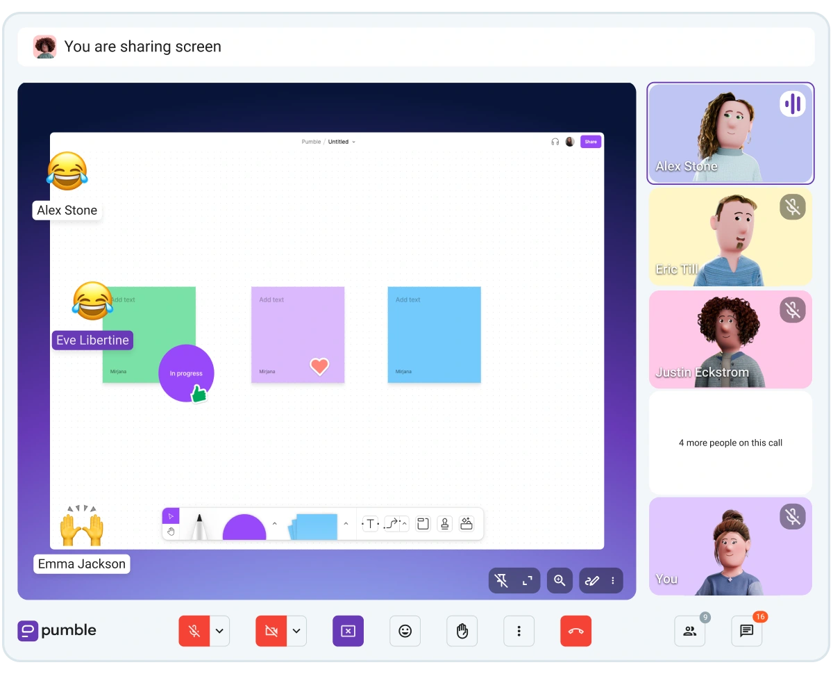The audience can participate by using reactions during presentations on Pumble by CAKE.com