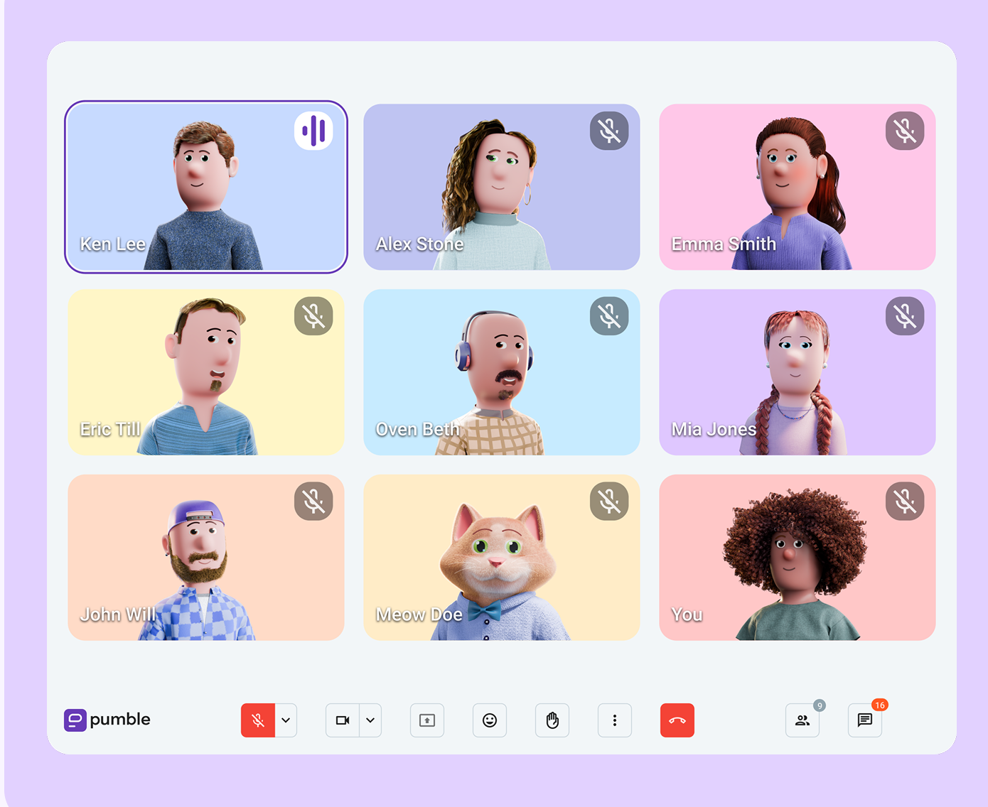 Video conferencing in Pumble, a team collaboration app