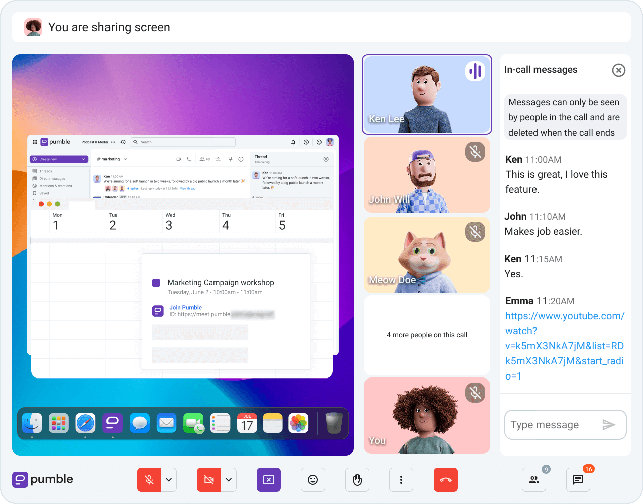 Limit distractions with in-call messages in Pumble, a team collaboration app  