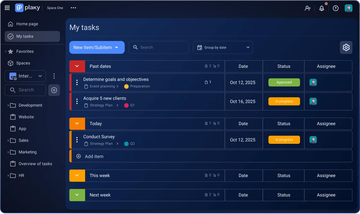 Plaky lets you have a clear overview of all your tasks in one place