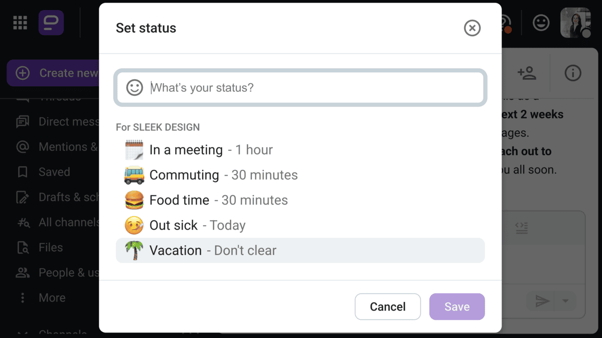 Update your status in Pumble