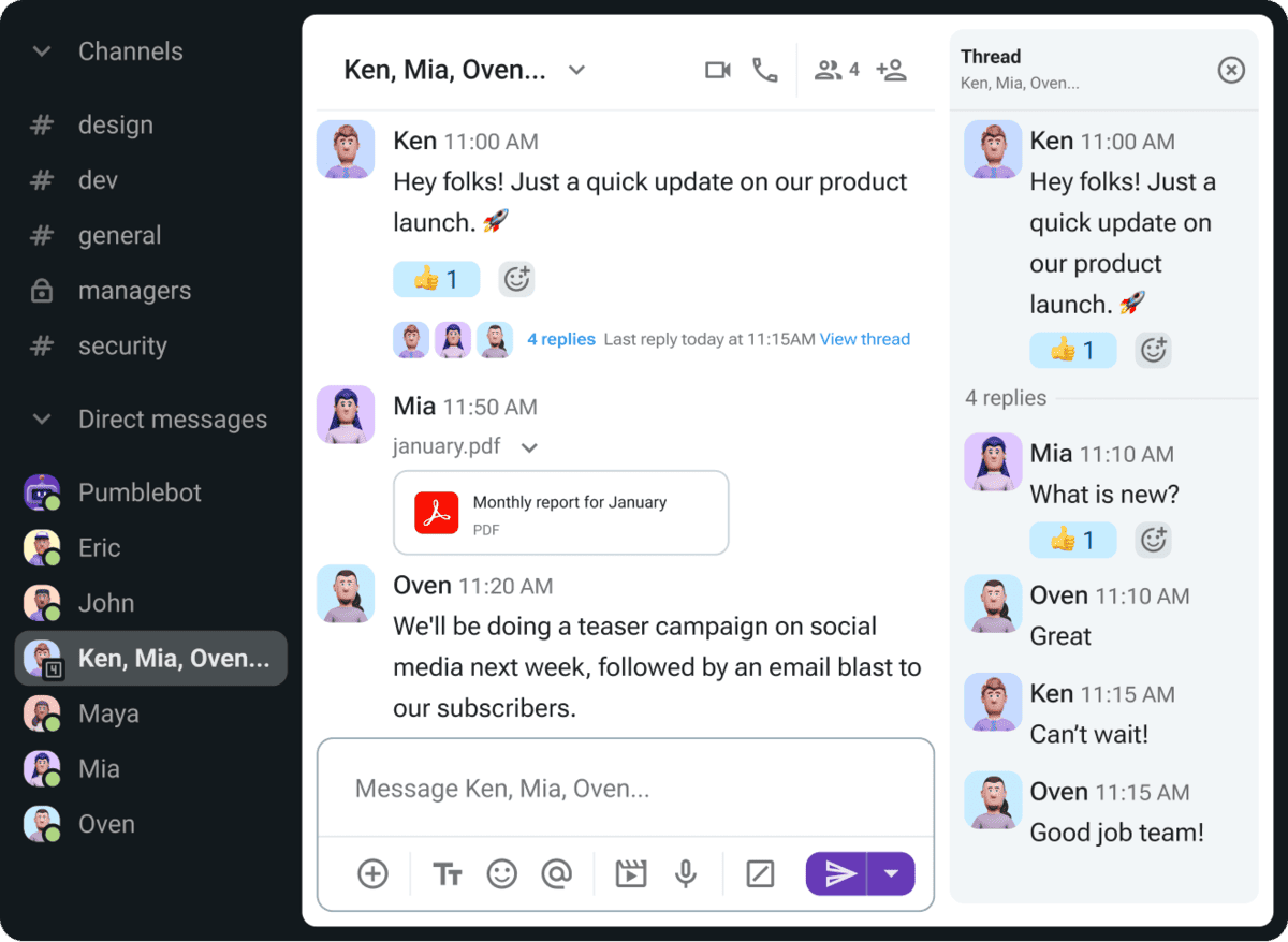 Instant messaging in Pumble