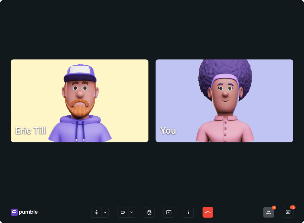 Virtual meeting via Pumble, a business messaging app