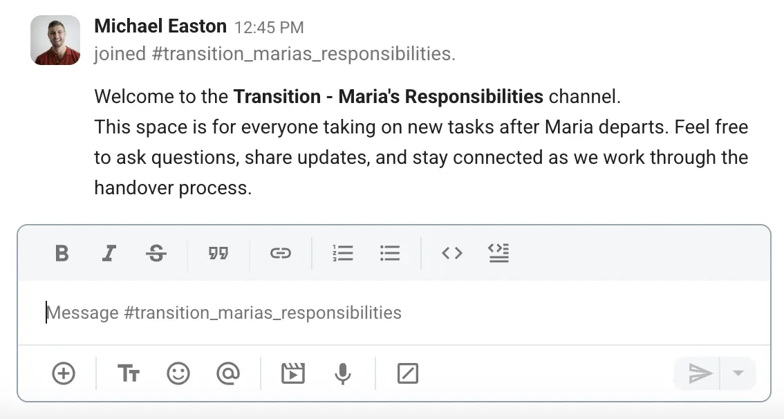 Setting up a transition channel in Pumble