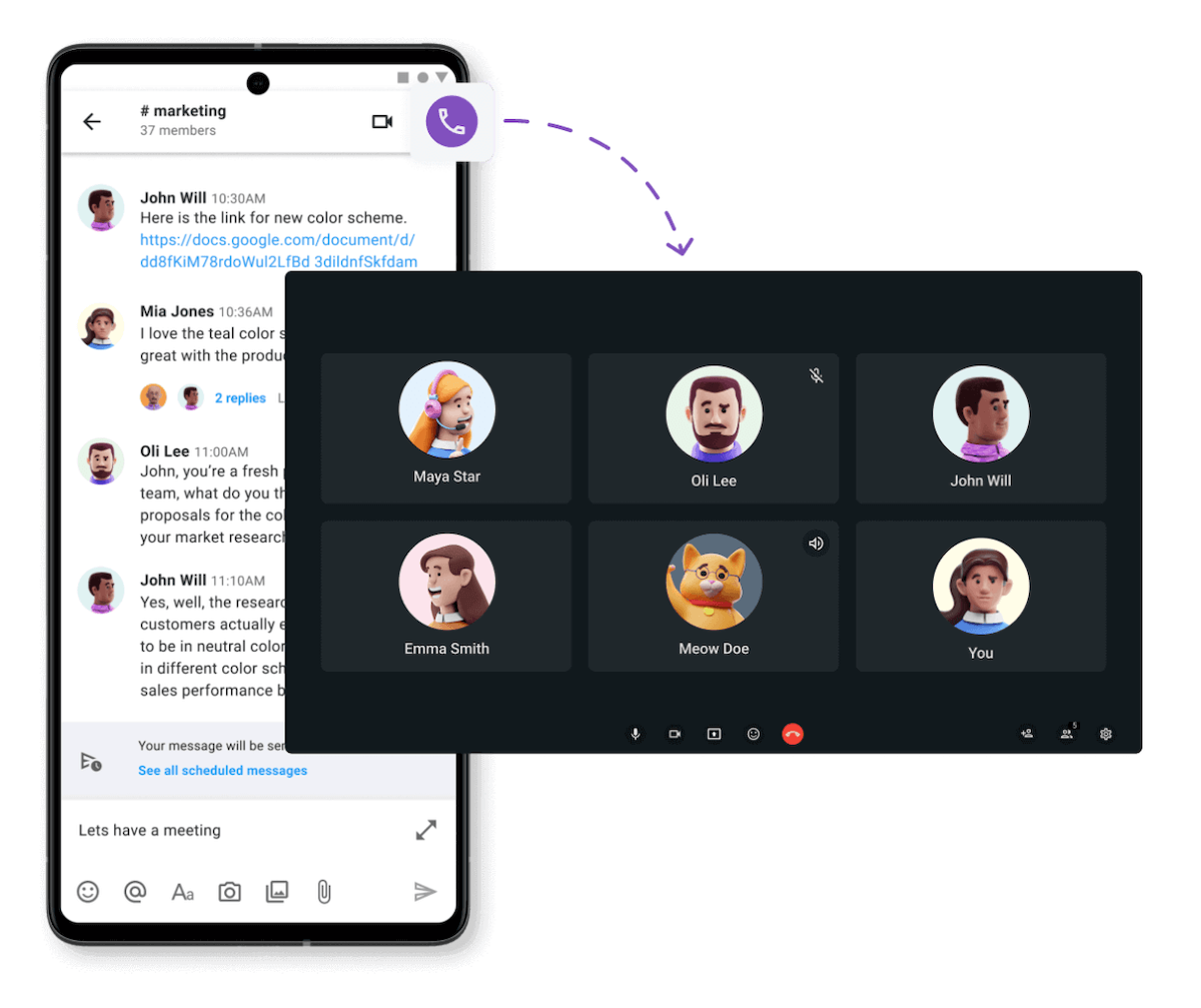 Video Calls in Pumble, a team communication app
