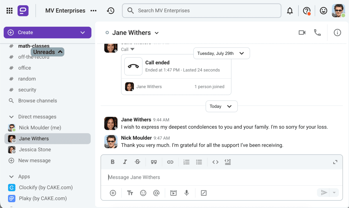 An example of a reply to condolences from your team in Pumble