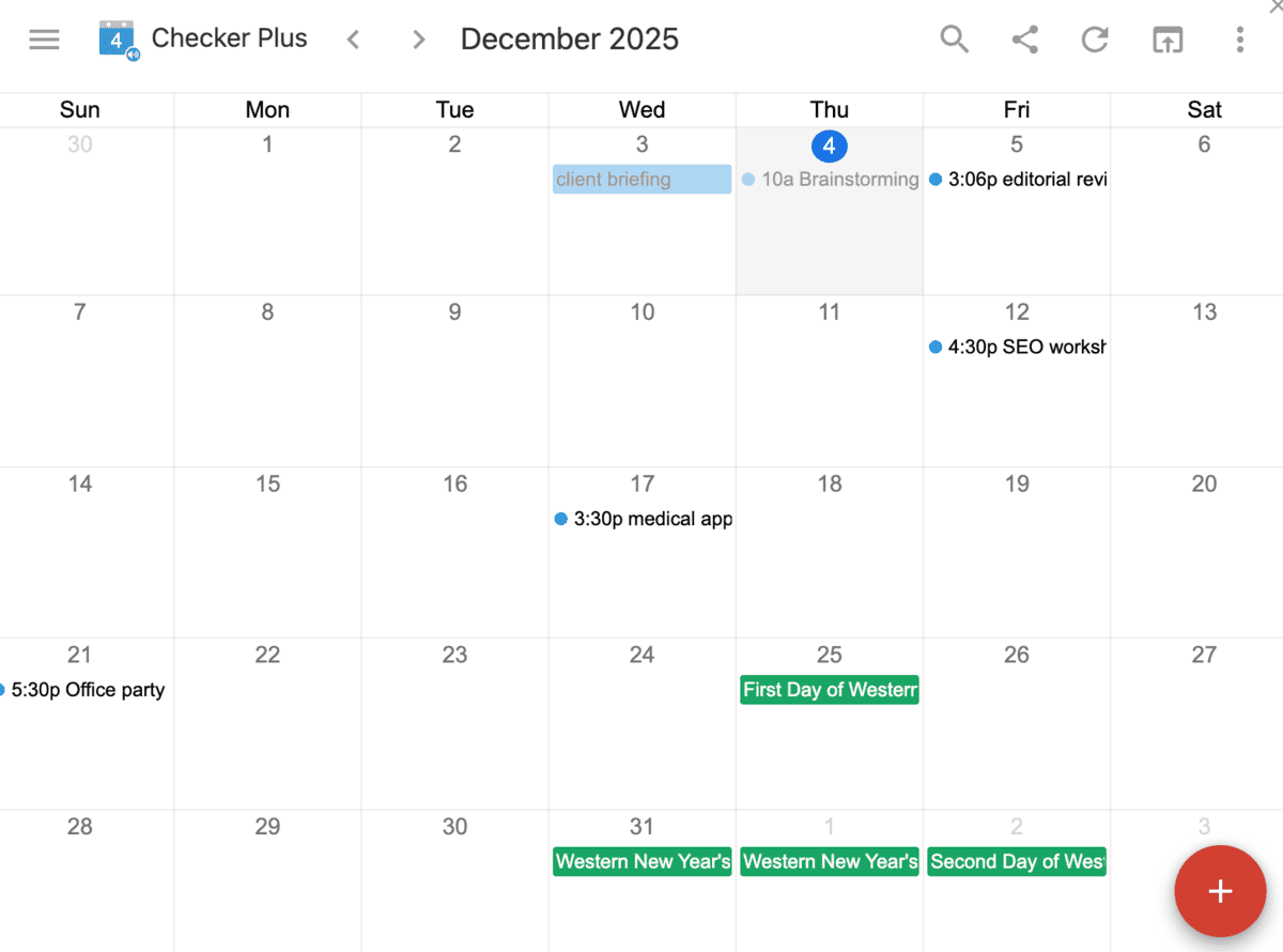 Calendar view from any tab with Checker Plus