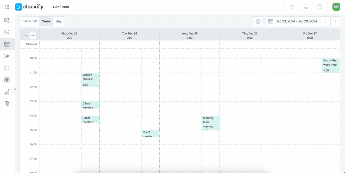 Clockify calendar