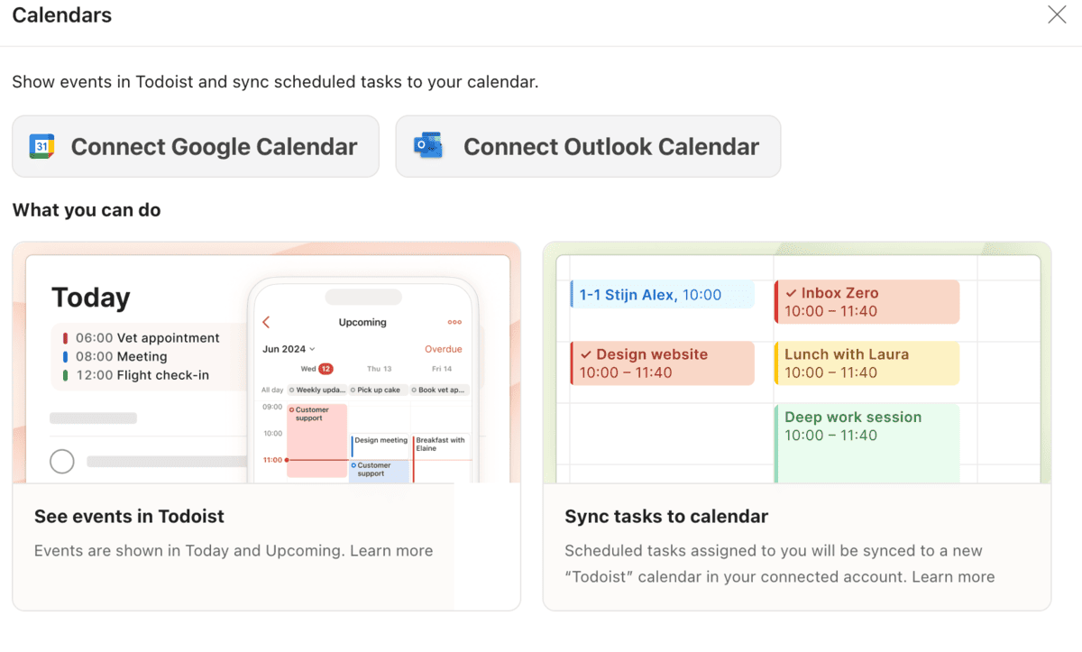 Connect your calendars to Todoist