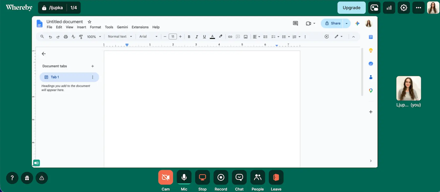 Document sharing in Whereby