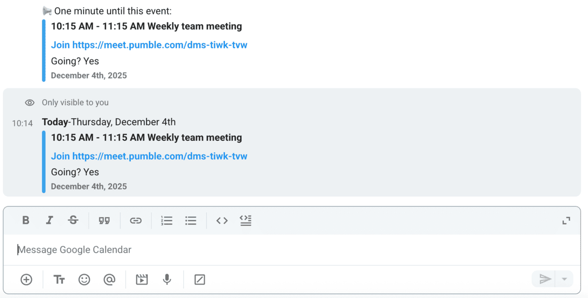Get alerts in Pumble for Google Calendar