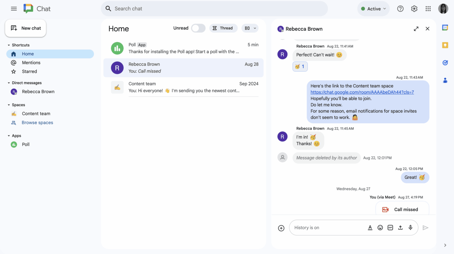 Google Chat interface