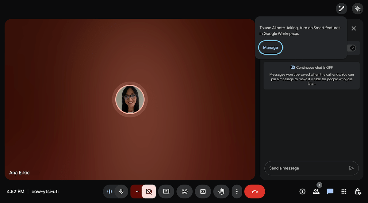 In-call chat in Google Meet