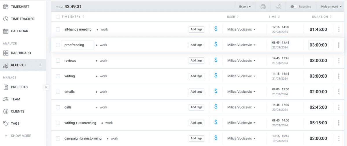 In-depth reporting in Clockify