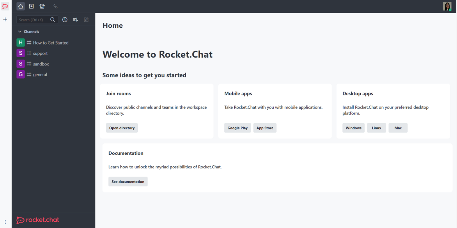 Rocket.Chat interface 