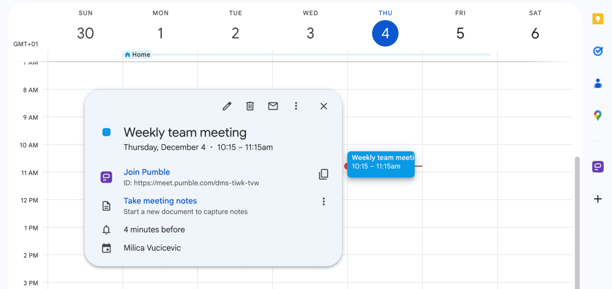 Schedule meetings & send invites via the Pumble integration