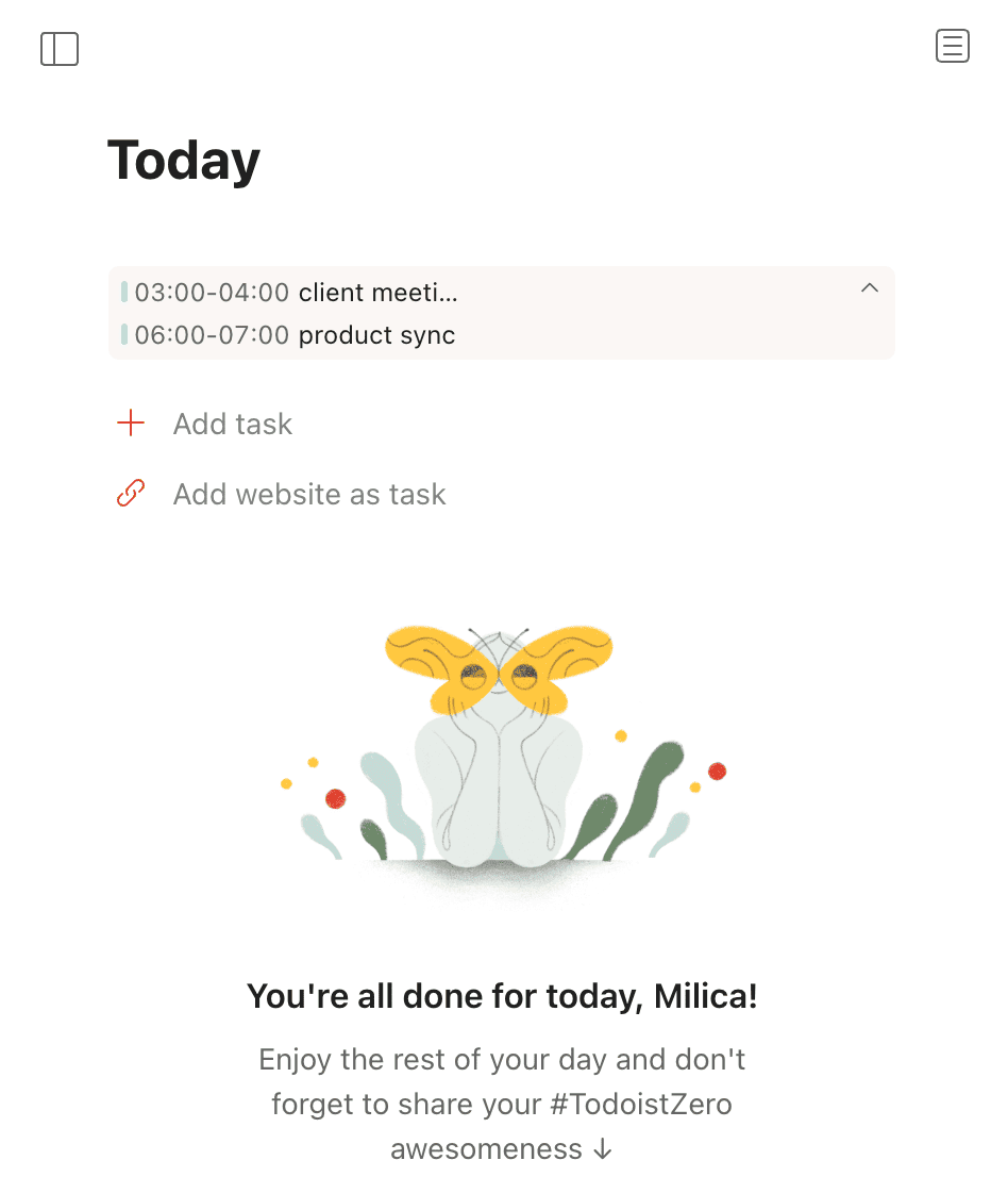 The Todoist pop-up in Google Chrome