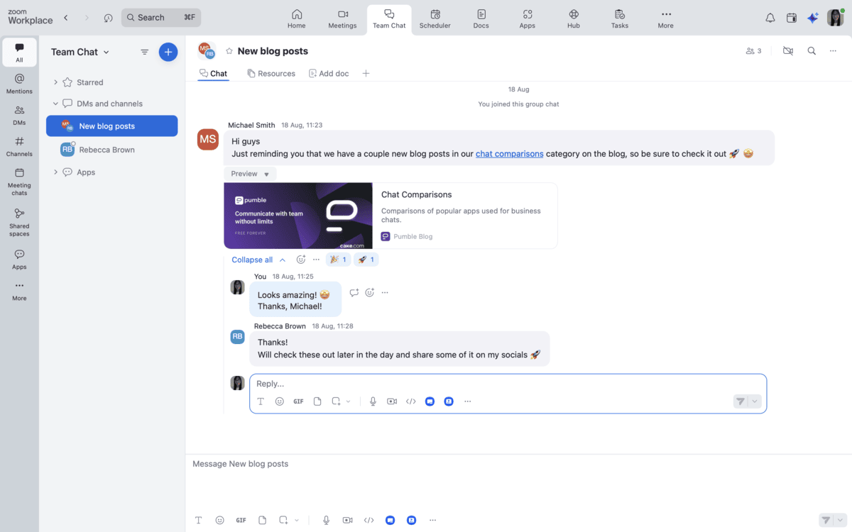 Zoom Team Chat interface