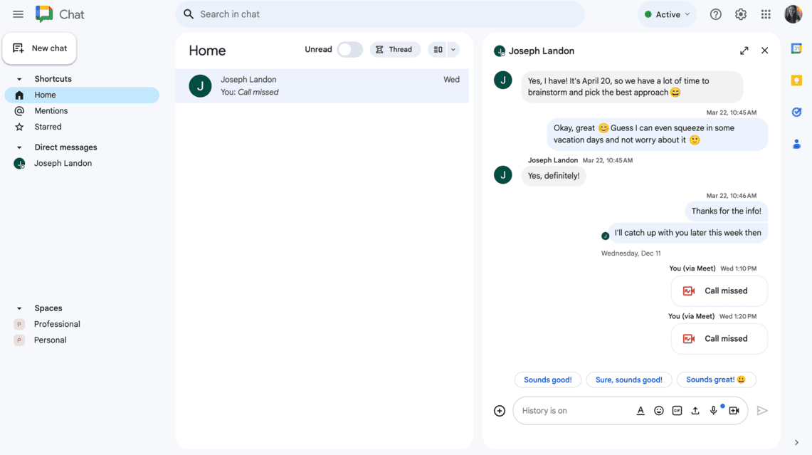 Google Chat workspace