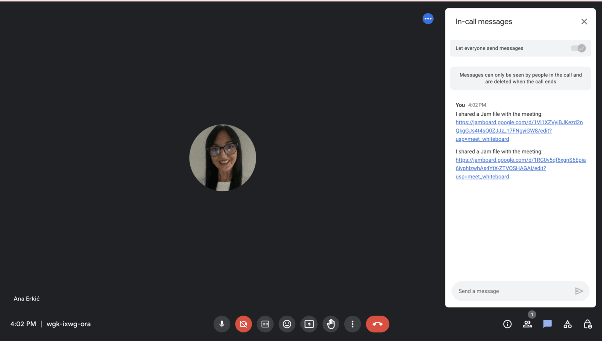 In-call chat and Jamboard in Google Meet