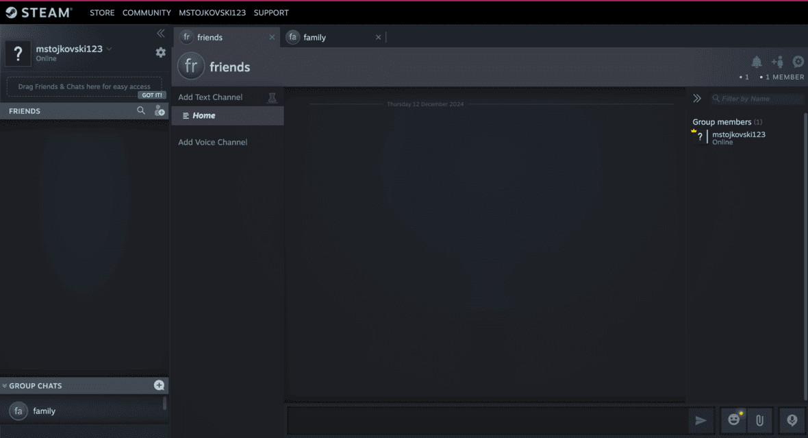 Steam Chat workspace