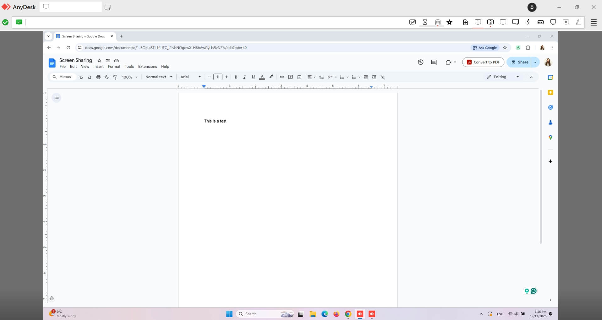 Screen sharing using AnyDesk