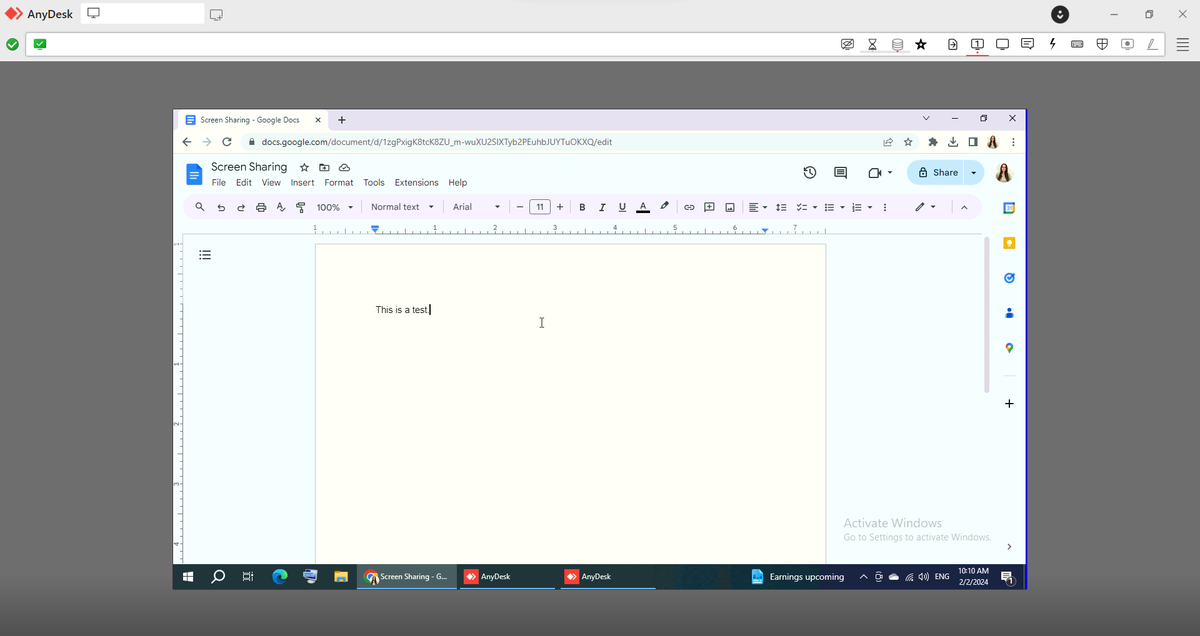 Screen sharing using AnyDesk
