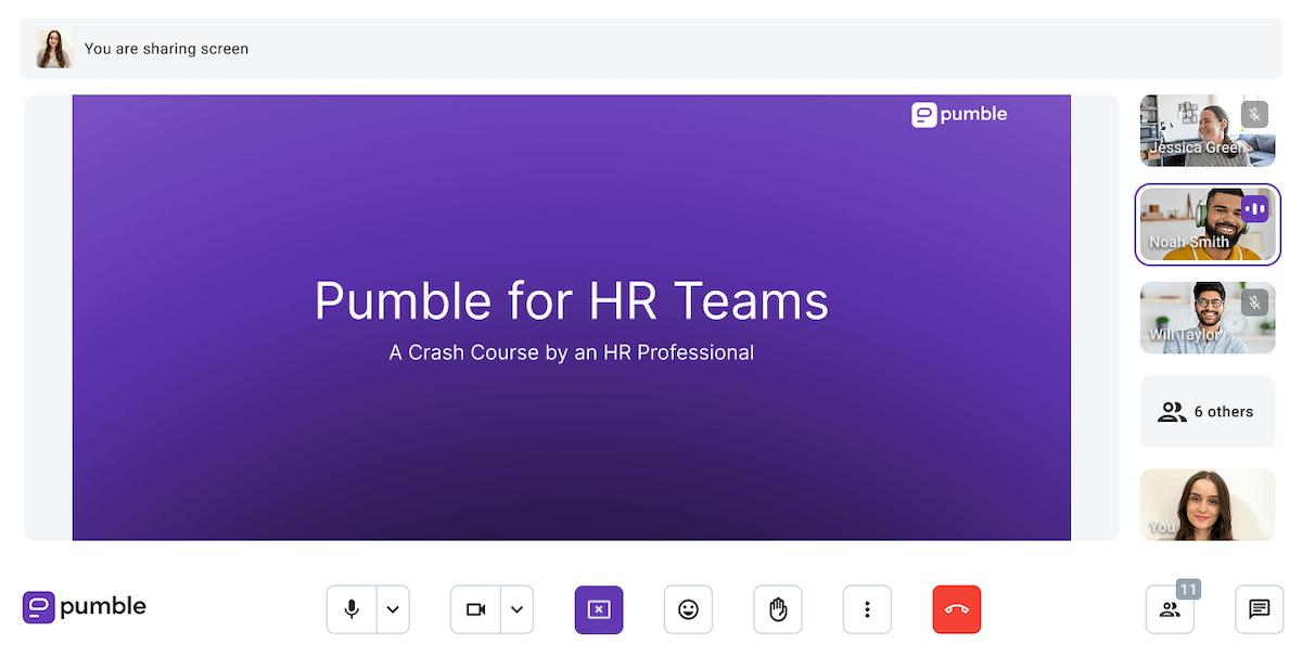 Screen sharing using Pumble, a team communication app