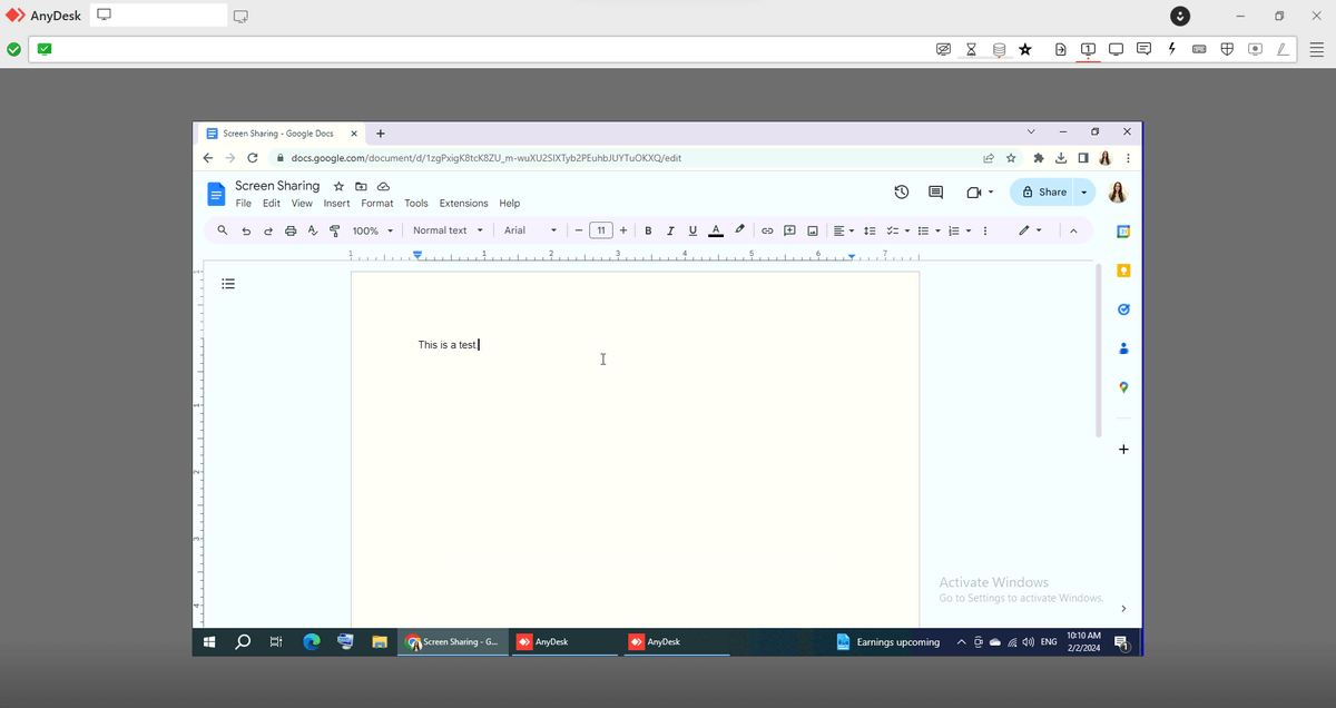 Screen sharing using AnyDesk