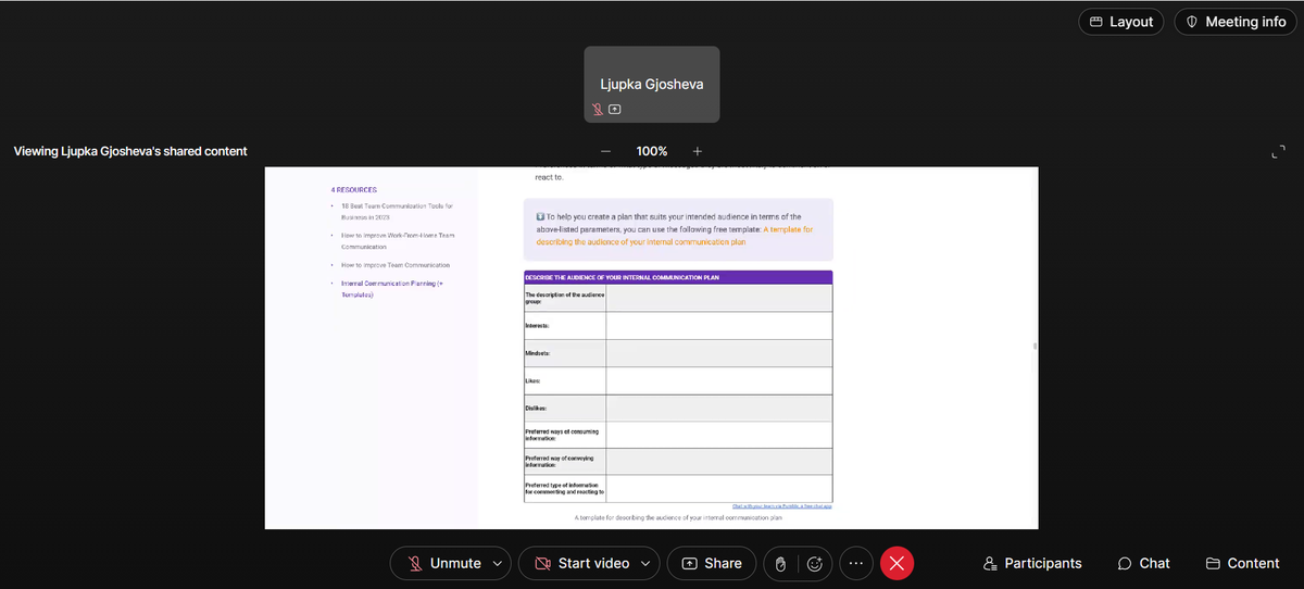 Screen sharing using Webex
