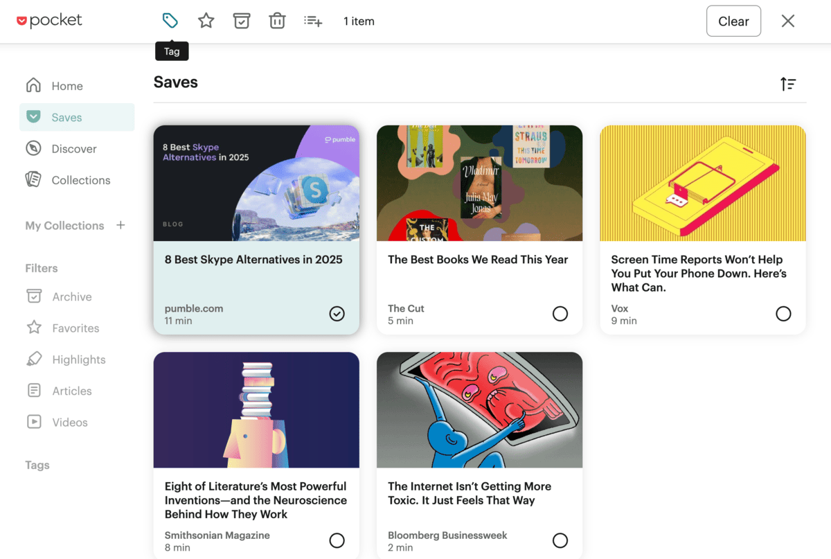 Collect must-read articles in Pocket